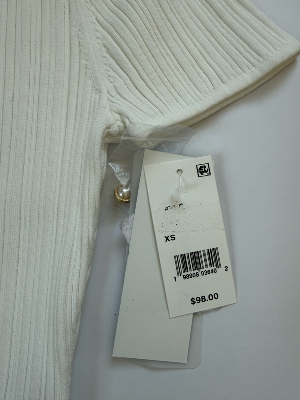 NWT French Connection Ribbed Knit Polo Top Pearl Buttons XS Ivory - Picture 4 of 5